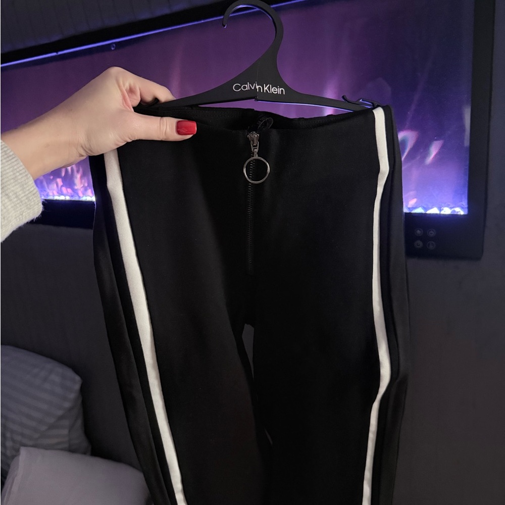 Zara Black Skinny Leg Pants with Zipper and Race Stripes  xs